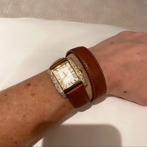 Michael Kors brown leather double wrap watch